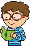 young boy with glasses reading a book